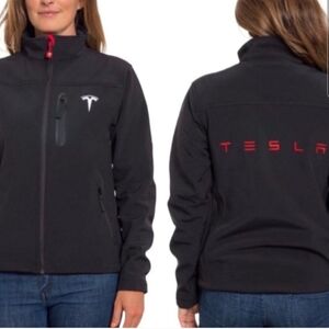 Tesla women's corporate soft shell fleece lined jacket, black size medium.
